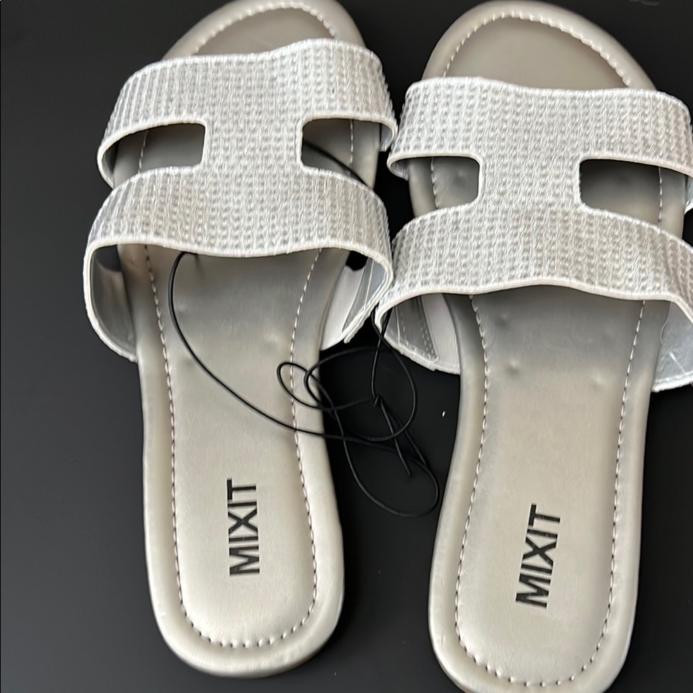 Mixit White Sandals with Adjustable Straps and Flat Sole